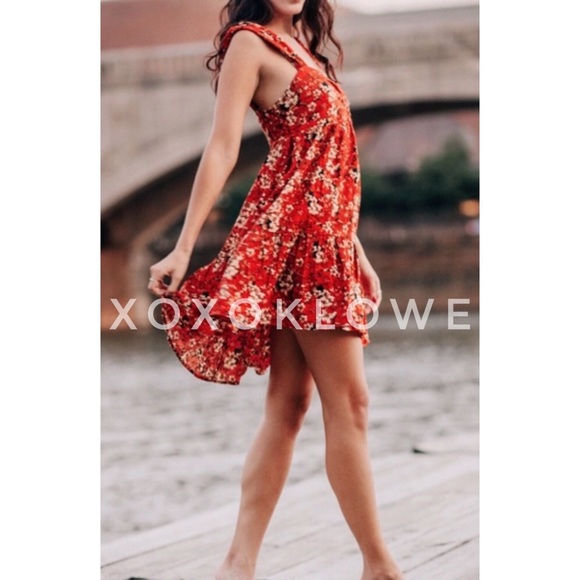 Free People Red Floral Mini Babydoll Dress NWT - Picture 3 of 15